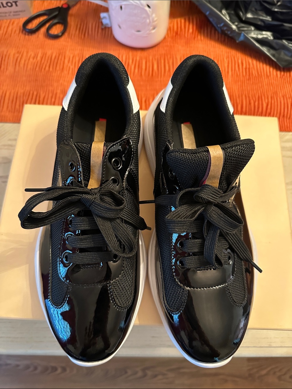 Men Black Patent and Mesh Lace-Up Sneakers